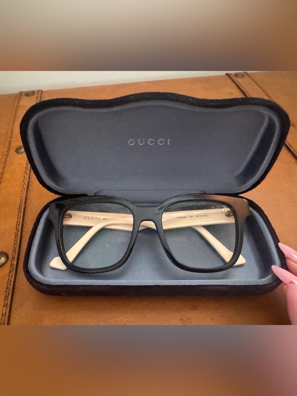 Gucci Black/Cream Sunglasses Arms with Gold Accents GG09580 52mm